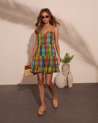 Solivra Shift Cotton Plaid Mini Dress