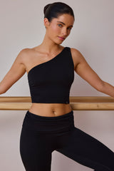 One-Shoulder Twisted Tank Top in Black