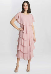 Gina Bacconi Pink Tessa Midi Tiered Dress