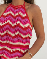 Marianna Halter Knit Chevron Stripe Mini Dress