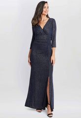 Gina Bacconi Navy Eugenie Metallic Maxi Dress