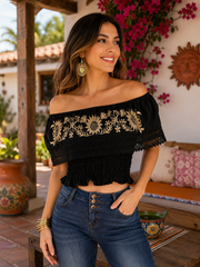 Artisanal Embroidered Blouse 100%- Black