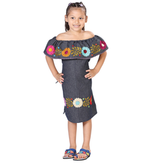 Artisanal Embroidered Dress - Denim Blue