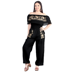 Artisanal Embroidered Jumpsuit- Cotton Black