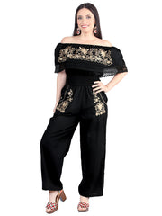 Artisanal Embroidered Jumpsuit- Cotton Black