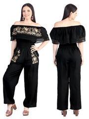 Artisanal Embroidered Jumpsuit- Cotton Black