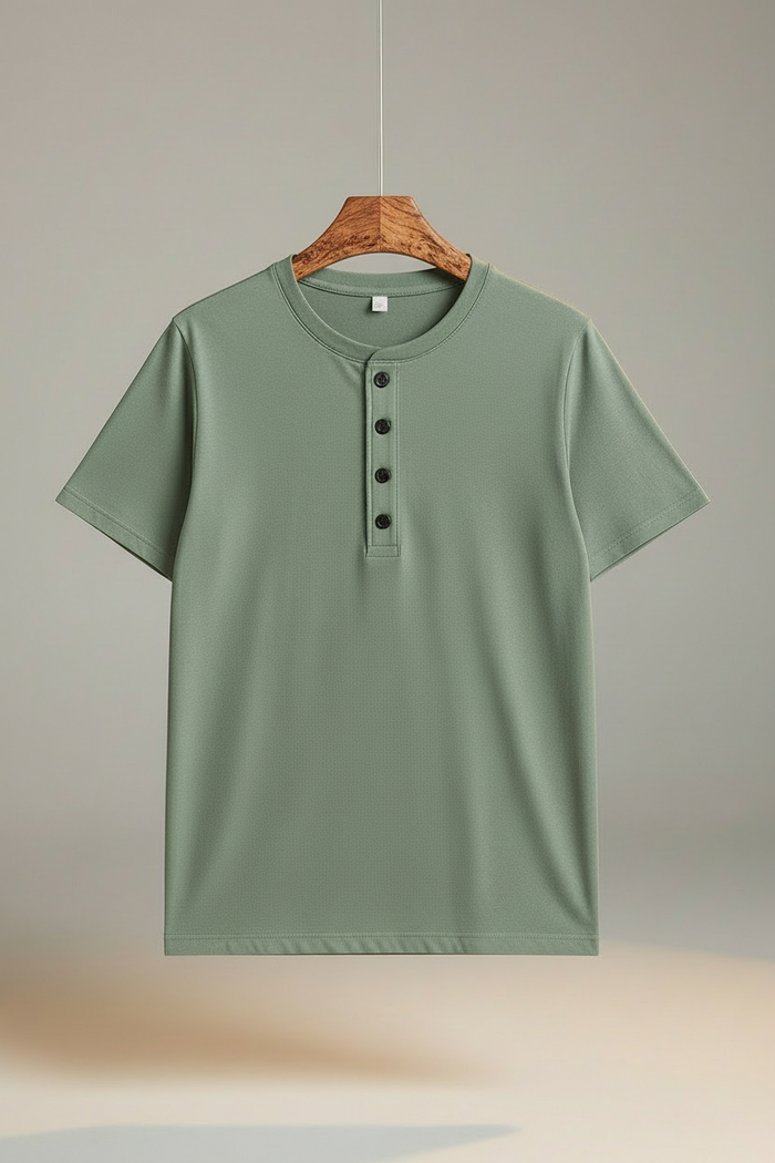 Bamboo Tee with coconut button for men, sustainable bamboo-fabric t-shirt by NIIRA