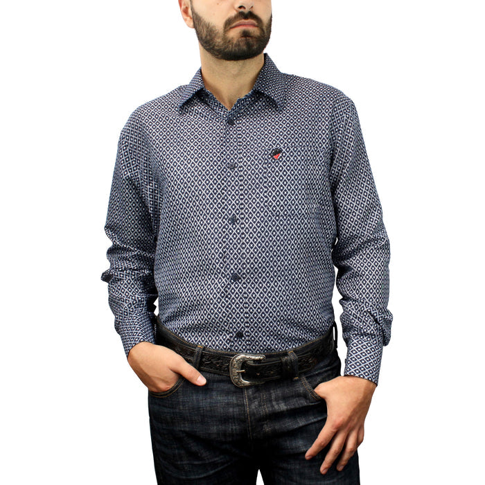 Bandoleros Men's Dress Casual Print Shirt - Navy
