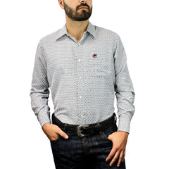 Bandoleros Men's Dress Casual Print Shirt - White