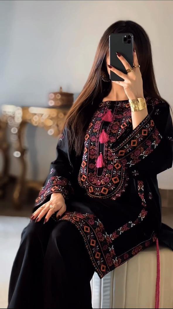 Black Balochi 3PC (Cotton) (Hit Code) D-338