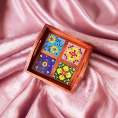 Jaipur Blue Pottery 4-Tile Serving Tray by NIIRA, handpainted ceramic decor