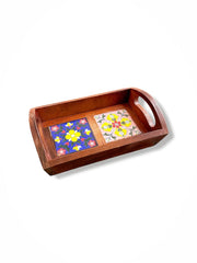 Blue Pottery Tray with 2 Tiles