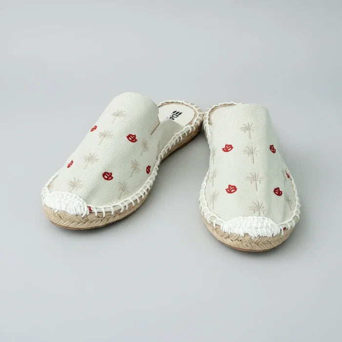 Bone White Palm Tree espadrilles for women, handcrafted canvas flats with palm print by NIIRA