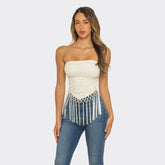 Desert Pearl Fringe Tube Top – Ivory