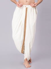 Dhoti Drapers with border for men in off-white cream by NIIRA, khadi cotton dhoti pants