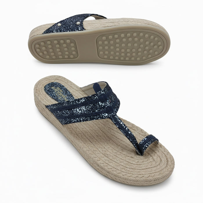 Earth Night slip-on Kolhapuri chappal for women, handcrafted leather sandal by NIIRA