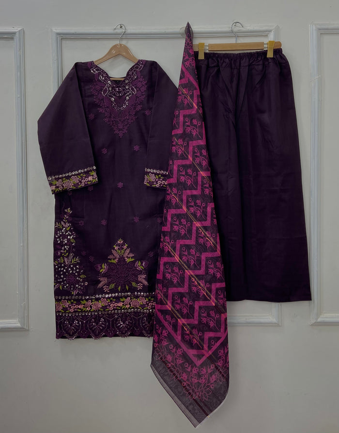 Eid Edit: Embroidered 3PC (Premium Cotton) D-487