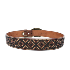 Horseshoe Laser Cut Leather Belt- Brown
