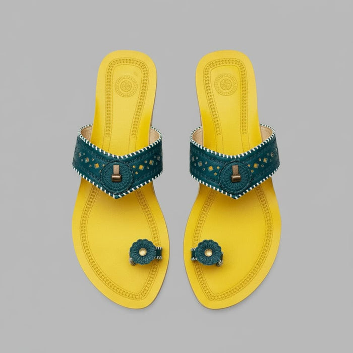 Karagiri Mustard Muse leather Kolhapuri chappal for women, mustard-toned artisan sandal by NIIRA
