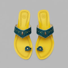 Karagiri Mustard Muse leather Kolhapuri chappal for women, mustard-toned artisan sandal by NIIRA