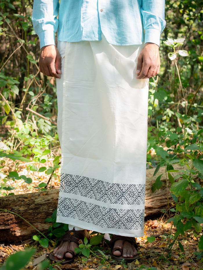 Khaadi Dhoti - Lungi Wrap| Block Printed Dhoti - Lungi Wrap for Men | 100% Handwoven Cotton | Traditional Hand Block Print | Breathable, Soft | Ethnic Comfort Wrap