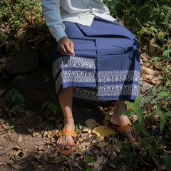 Kora Khaadi dhoti lungi wrap with block print, 100% handwoven cotton by NIIRA