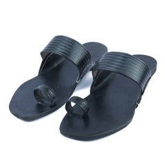 Korakari Formal Black Kolhapuri chappal for men, handcrafted black leather with anti-slip heel by NIIRA