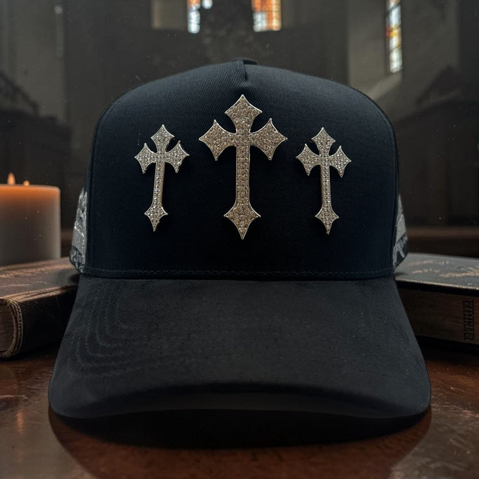 Last Supper Silver Cross Black Snapback Hat