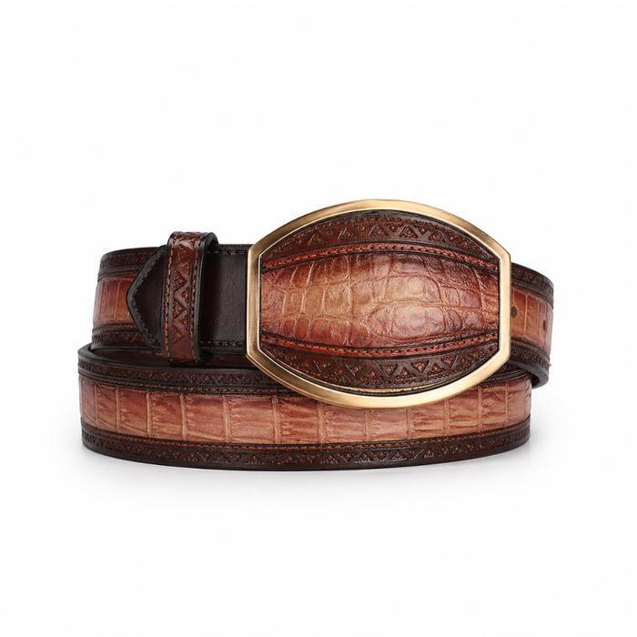 Los Altos Caiman Belly Laser Belt with Square Buckle - Faded Oryx