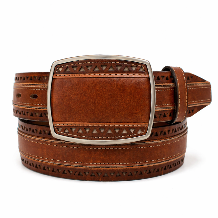 Los Altos Laser Design Belt with Square Buckle - Faded Brown