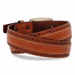 Los Altos Laser Design Belt with Square Buckle - Faded Brown