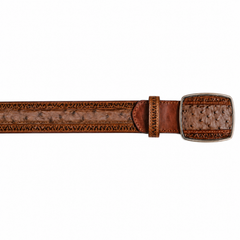 Los Altos Ostrich Laser Belt with Square Buckle - Rustic Brown