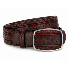 Los Altos Ostrich Leg Laser Belt with Buckle - Black Cherry