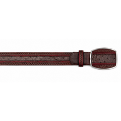 Los Altos Ostrich Leg Laser Belt with Buckle - Black Cherry