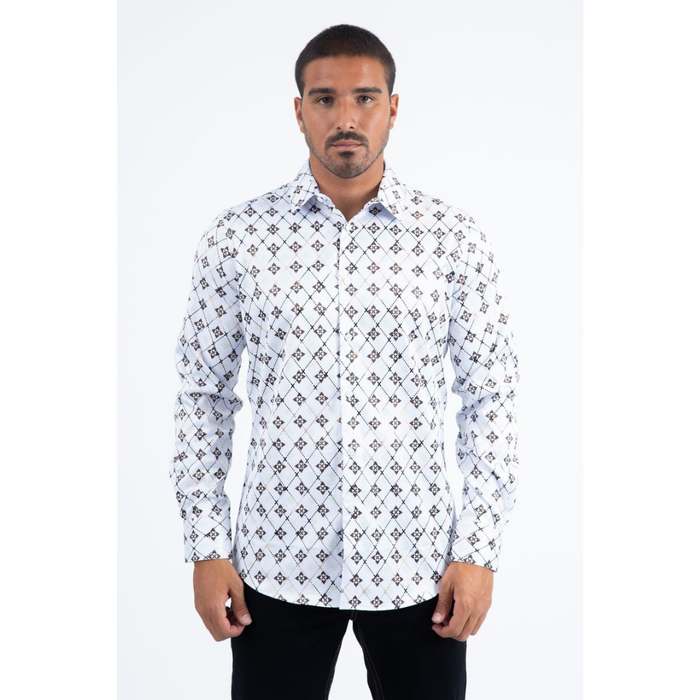 Mens Modern Fit Stretch Foil Fashion Shirt- Brown