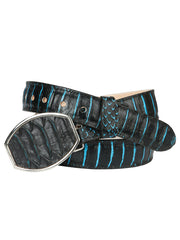 Men’s Western Belt El General Imitation Python Print - Black/Blue