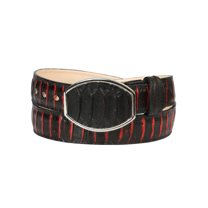 Men’s Western Belt El General Imitation Python - Black/Red