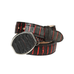 Men’s Western Belt El General Imitation Python - Black/Red