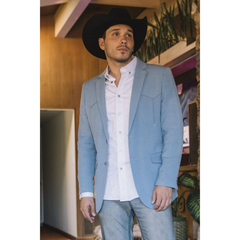 Platini Men's Double Button Western Blazer - Light Blue
