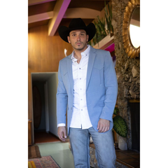 Platini Men's Double Button Western Blazer - Light Blue