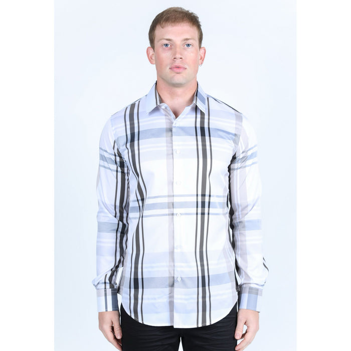 Platini Men’s Plaid Digital Print Shirt - White