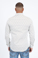 Platini Men’s Satin Cotton/Spandex Shirt - White/ Beige