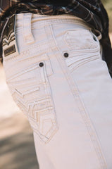 Platini Slim Bootcut Triple Stitch Denim Jeans- Beige