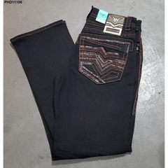 Platini men’s slim bootcut jeans in black with detailed triple-stitch design and embroidered back pockets, featuring a modern western look