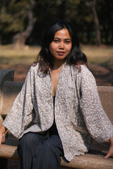 Raahi Shrug in Dabu mud-resist print, unisex handcrafted cotton shrug by NIIRA