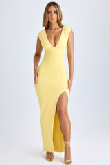 Modal Plunge-Neck Thigh-Split Maxi Dress in Lemon Sherbet