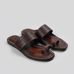 The Brown Toe Kolhapuri chappal for men, handcrafted leather sandal with signature toe loop by NIIRA