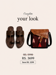 The Double Dark Kolhapuri Chappal + Nomad Archive Bag combo by NIIRA
