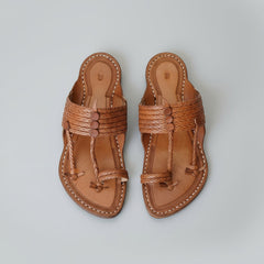 The Double String leather Kolhapuri chappal for men, handcrafted braided leather sandal by NIIRA