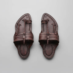 The Karigar Dark Kolhapuri chappal for men in dark brown leather, handcrafted by NIIRA